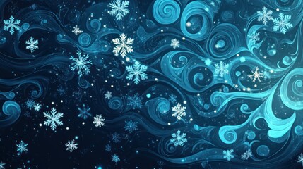 Winter, snowflakes, swirling, blue, abstract, background, design, holiday