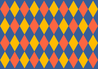 Seamless Abstract diamond geometric pattern with 3 solid vibrant color blocks. 