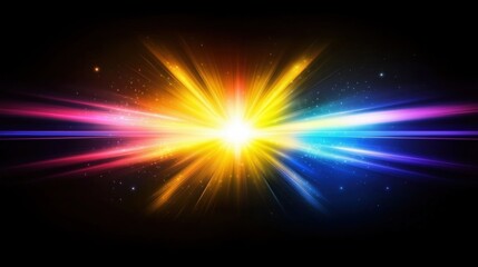 Fototapeta premium Vibrant light explosion with colorful rays and cosmic sparkles
