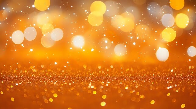 A vibrant orange glitter background with sparkling yellow and white bokeh lights, evoking energy and creativity in a festive display