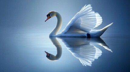 Obraz premium Graceful White Swan on Serene Lake with Perfect Reflection