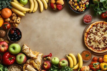 Delicious Food & Fruits Pizza, Salad, Wraps