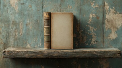 Old Book on Rustic Wooden Shelf - Vintage Book Cover Mockup