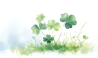 Fototapeta premium spring background with green grass and clover leaves-generative ai