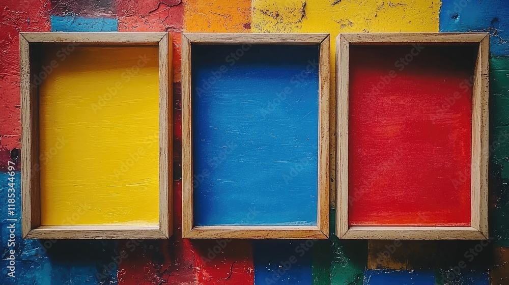 Poster vibrant color block frames on textured background: modern abstract art print