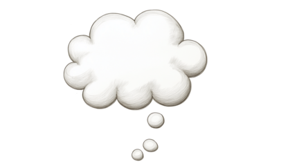 Empty thought bubble floating on transparent background representing thoughts and ideas