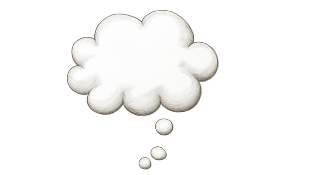 Empty thought bubble floating on transparent background representing thoughts and ideas