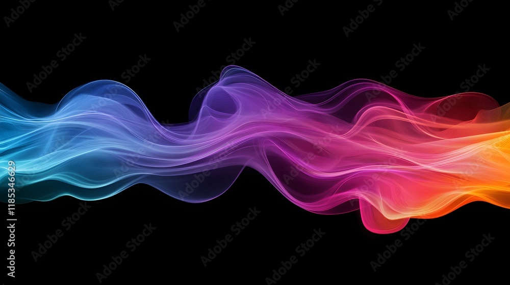 Poster abstract colorful waves flowing dynamically across black background