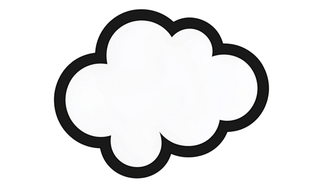 White thought bubble with black outline on transparent background