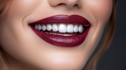 Fototapeta premium Close-up of a Woman's Smile with Red Glitter Lipstick