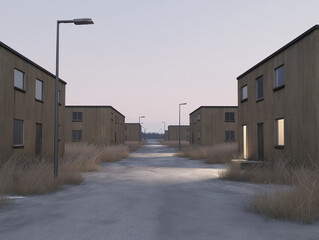 Evening View of City Outskirts with Particle Board Panels