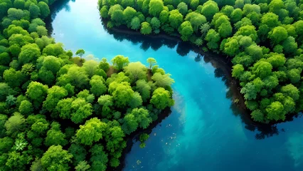 Selbstklebende Fototapeten Ecosystem and Healthy Environment. Concepts and Nature Background. Tropical Rainforest. Aerial Top View. © Din Nasahrudin