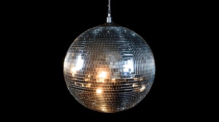 Illuminated Disco Ball Hanging Against Black Background