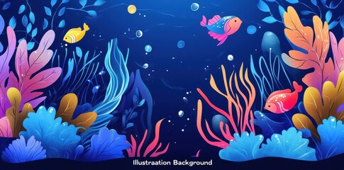 Vibrant Underwater Scene with Colorful Fish and Flora
