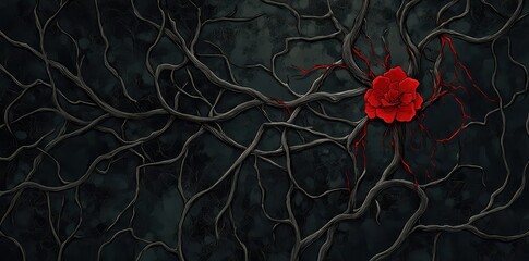 Dark Vines Entwined Red Rose Blood Art
