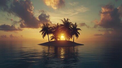 Sunset Paradise: Idyllic Tropical Island Scene