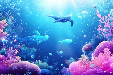 Fototapeta premium Underwater Scene Featuring Turtles and Vibrant Coral Reef