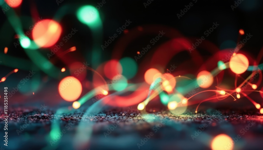 Aufkleber vibrant red and green bokeh lights with sparkling texture in dark background