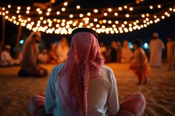 Arabian night gathering: traditional celebration with string lights
