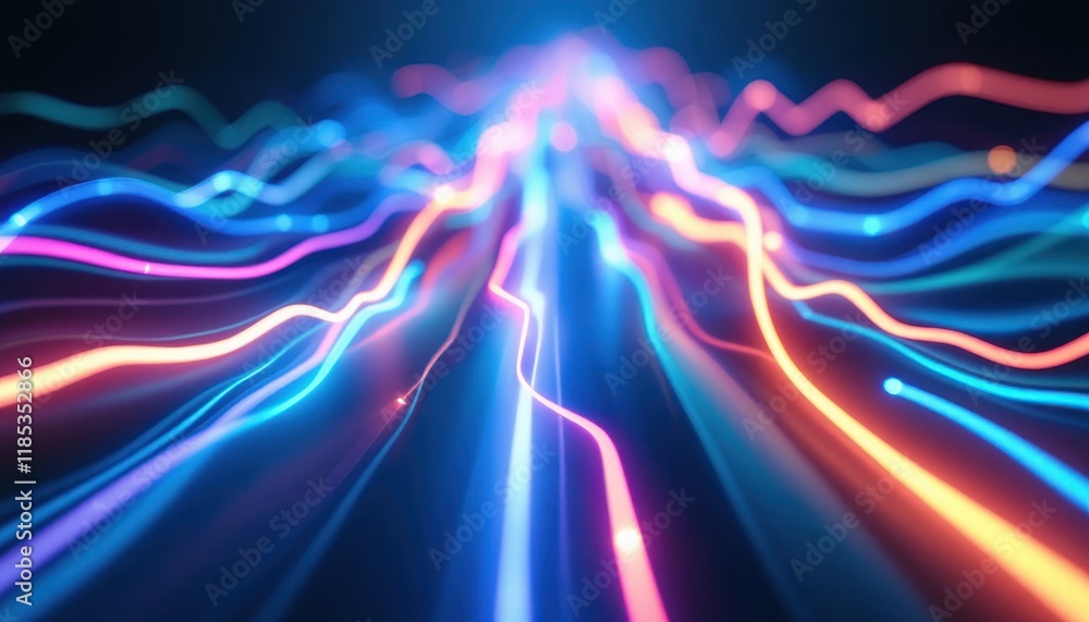 Poster vibrant neon light trails in dynamic spectrum on dark background