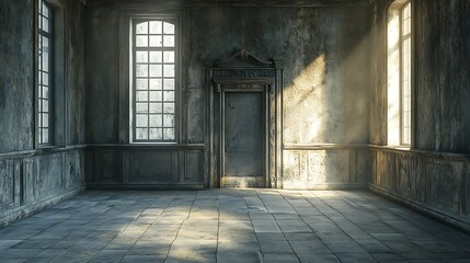 Fototapeta premium Abandoned room interior with sunlight old building photography dark atmosphere