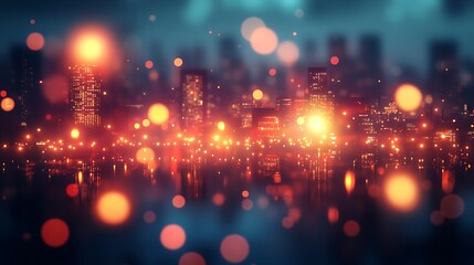 Fototapeta premium City lights at night urban skyline digital artwork vibrant environment