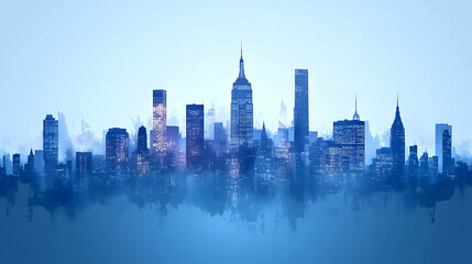 Fototapeta premium Cityscape Dawn Reflection, Urban Skyline