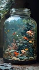 Enchanted Underwater World in a Jar: A mesmerizing aquatic scene