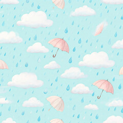 Obraz premium Seamless cartoon pattern, cute and refreshing with soft pastel colors, hand-painted watercolor style, elegant and artistic, soft light, perfect for textile design ลายผ้า