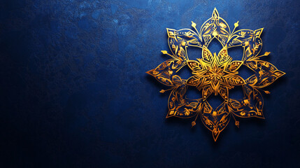 Intricate golden pattern with blue background for Ramadan celebration decor