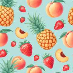 Seamless cartoon pattern, cute and refreshing with soft pastel colors, hand-painted watercolor style, elegant and artistic, soft light, perfect for textile design ลายผ้า