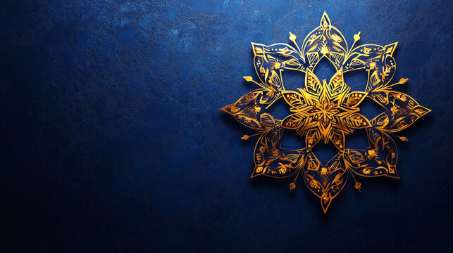 Intricate golden pattern with blue background for Ramadan celebration decor