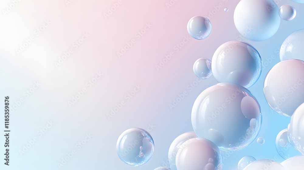 Poster pastel spheres float gently on a soft background