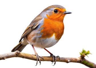 Fototapeta premium A robin, perched delicately on a branch, bathed in light.