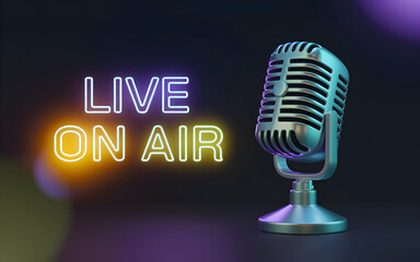 Microphone with sound waves. podcasting and audio recording work. mic with waves. live on air. radio podcast broadcasting microphone