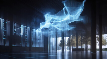 Modern Digital Interior with Futuristic Light Installation