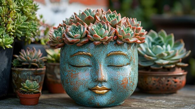 Succulents Crown Serene Buddha Face Planter