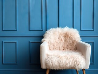 Cozy interior design chic blue wall and plush chair modern home decor inspiration elegant living space