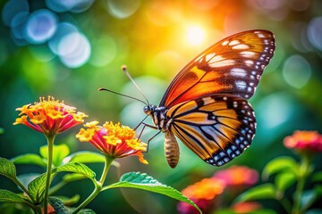 Fototapeta premium Blurry background, AI butterfly image, extreme focus on subject, natural bokeh.