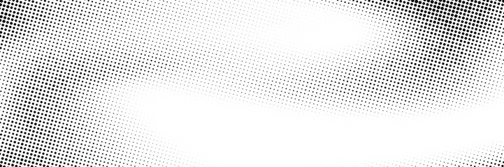 Grunge halftone gradient background. Faded dotted grit noise texture. Black and white aged rasterized sand wallpaper. Retro pixelated bitmap backdrop. Anime or manga style comic grain overlay. Vector © vika_k