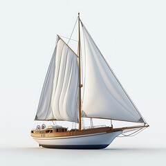 Obraz premium Elegant Classic Sailboat with White Sails on a White Background.