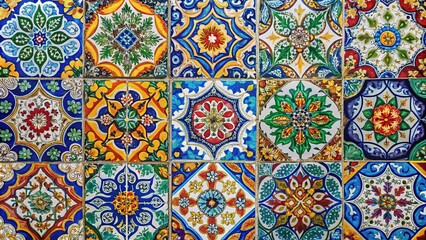 Colorful tile pattern; dynamic composition, rule of thirds.