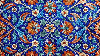 Decorative tiles in a lively floral and leaf motif.