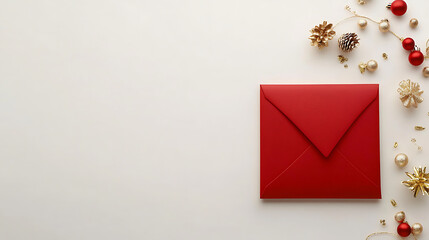 minimalist design featuring a red envelope on a clean white background with subtle gold embellishments