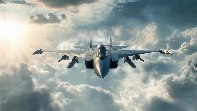 Scene of fighter plane maneuvering to carry out its mission, seamless looping motion for background video animation.