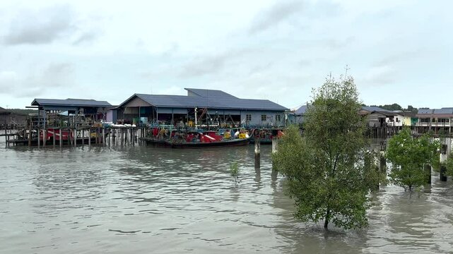 Klang Malaysia Ketam crab island. Fishing village on stilts in mandra forests