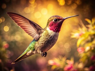 Retro photo: Anna's hummingbird in vibrant flight, a vintage avian masterpiece.