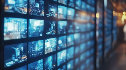 Surveillance Center with Glowing Screens and Alerts