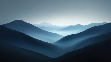 Obraz premium Mystical Mountain Range: A breathtaking view of a majestic mountain range shrouded in mist, evoking a sense of tranquility and serenity. The soft, muted tones create a dreamlike atmosphere.