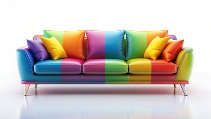 Modern sofa, transparent background, 3D rendering, premium quality image.